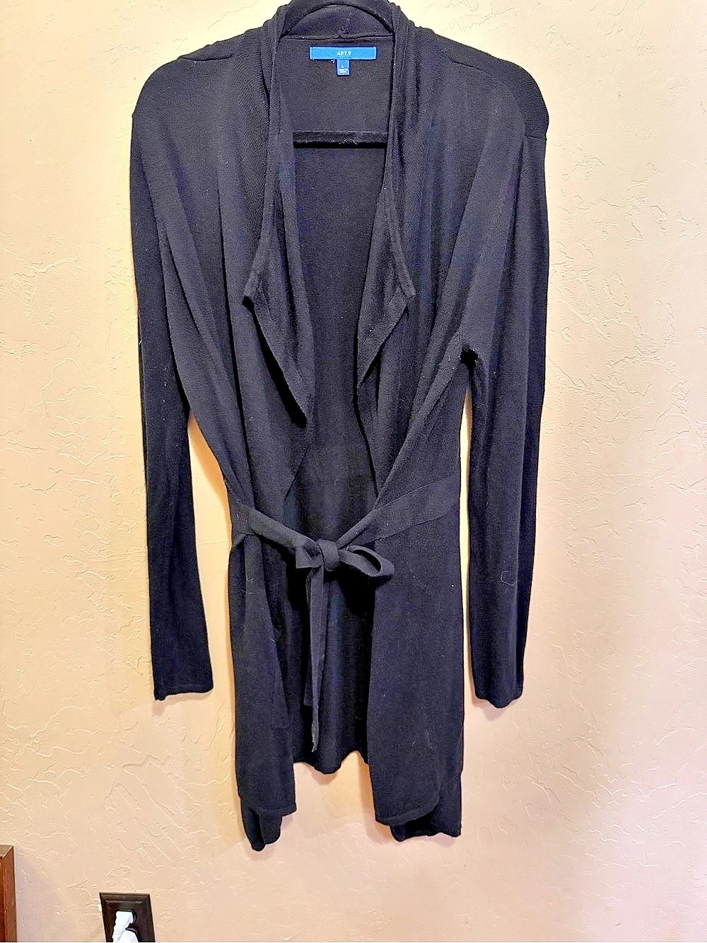 Apt. 9 Belted Open Front Cardigan with Pockets Black